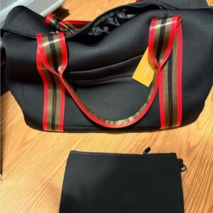 HAUTE SHORE Black Tote with Red and Green Stripes